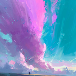 梦幻天空下的孤独背影