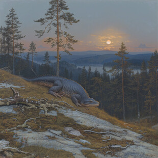 夕阳下的巨型爬行动物