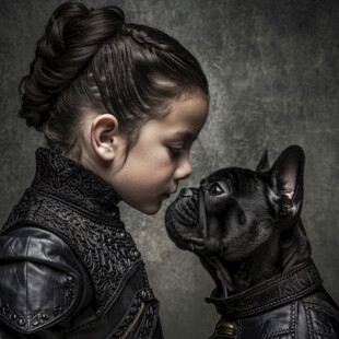 女孩与法斗犬的默契