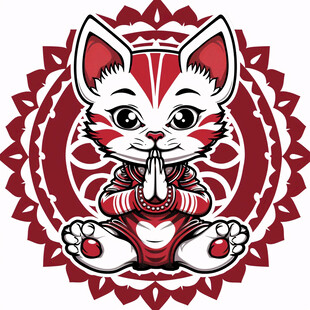 红白猫咪打坐图