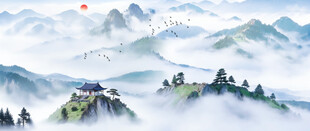 唯美意境山水风景背景墙