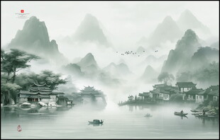 国画山水背景墙