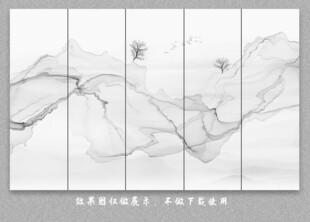 新中式山水飘带电视背景装饰画