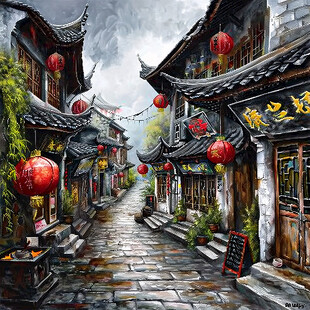 古镇油画印花
