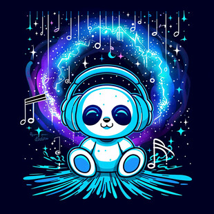 卡通耳机熊猫插画