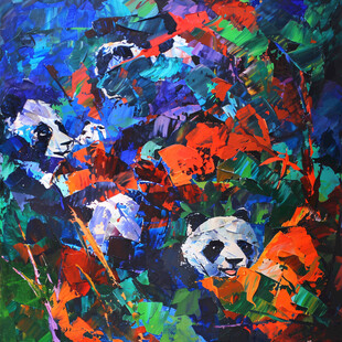 彩绘极地狼流行抽象画