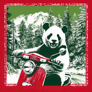 手绘滑雪的熊猫装饰画