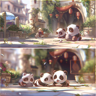 分镜插画熊猫竹子