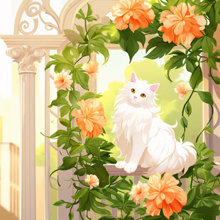 花园里的猫咪插画