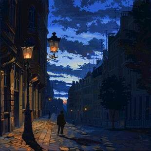 日落街道插画