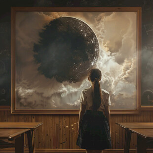 女孩看月亮装饰画