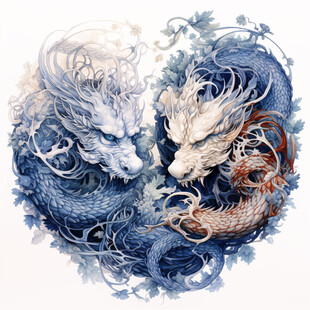 手绘双龙插画