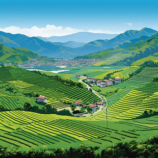 茶园风光插画