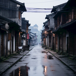 雨后古镇街道