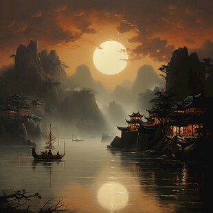 皓月雄风景观插画