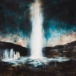 瀑布油画