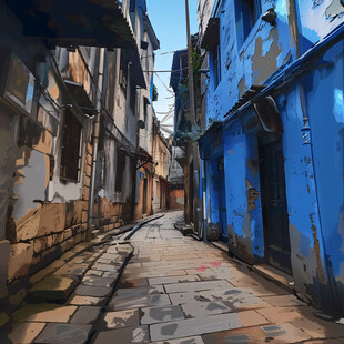 小巷绘画作品