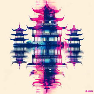 中国地标建筑山水画