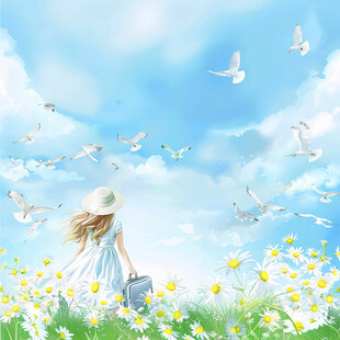 少女和鸽子插画