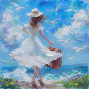 少女和鸽子插画