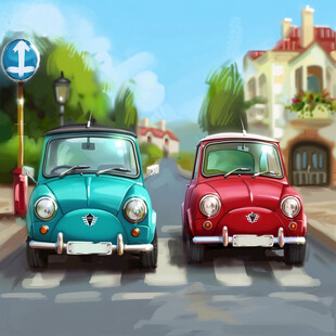 公路小汽车插画