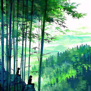 国潮手绘竹林