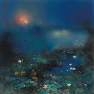 油画荷塘月色