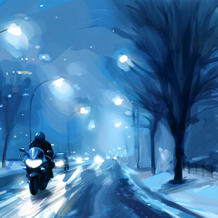 冬夜摩托 雪中疾驰