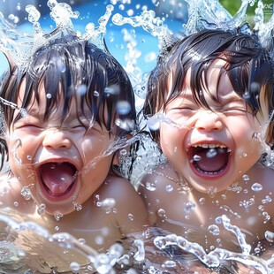 夏日戏水 笑容满溢