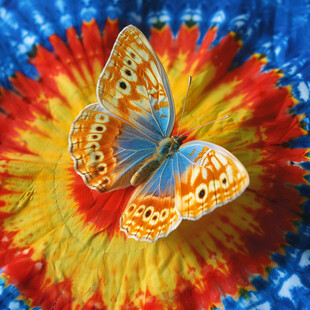 彩虹花瓣上的蝴蝶