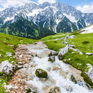 雪山下的溪流