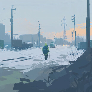 冬日荒原上的孤独背影