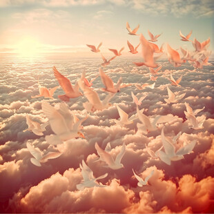 朝霞映白鸽 自由在云端