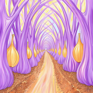 紫色树林里的神秘小路