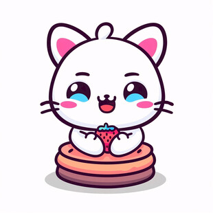 萌猫吃草莓蛋糕