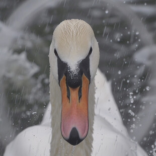 雨中白 swan 眼神坚定