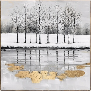 冬日湖畔的金色倒影