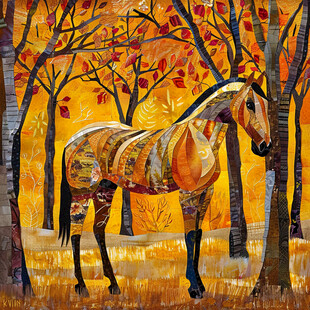 白桦树下的骏马