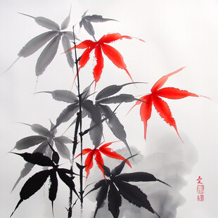 手绘工笔红叶
