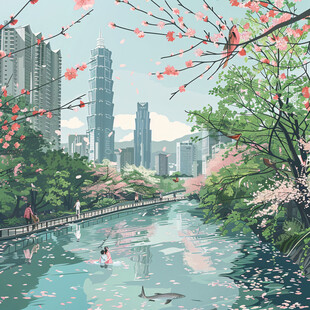 珠江上中游城市插画