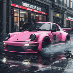 网红打卡粉色汽车