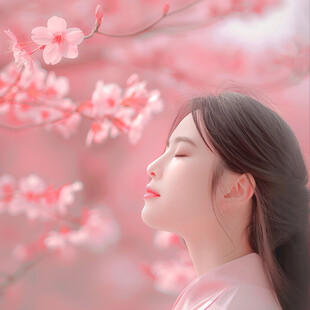 樱花树下的美女