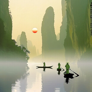 大幅高清山水日出