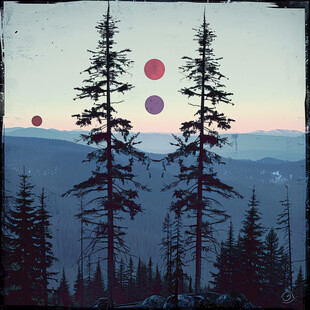 青松红日山峦竹子