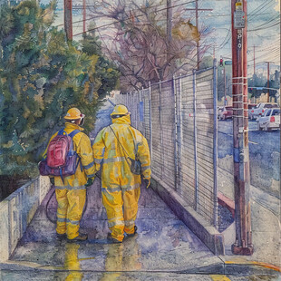 洛杉矶水彩插画彩绘