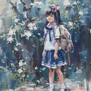 女学生唯美插画