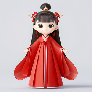 卡通红色汉服女孩