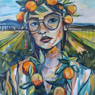 采柑果女孩插画