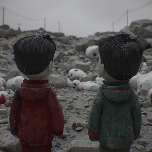 二个小朋友雕塑