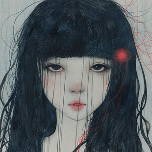 长黑发插画